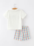 Boys Back To School Dog Plaid Short Set Applique - 5