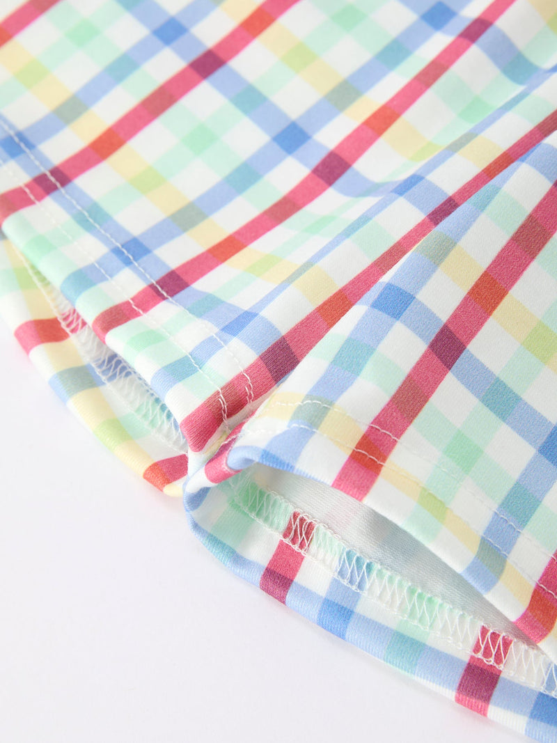 Boys Back To School Dog Plaid Short Set Applique - 8