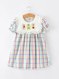 Girls Back To School Dog Plaid Twirl Dress - 1