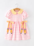 Girls Back To School Pencil Plaid Twirl Dress Bow Petals Collar - 1