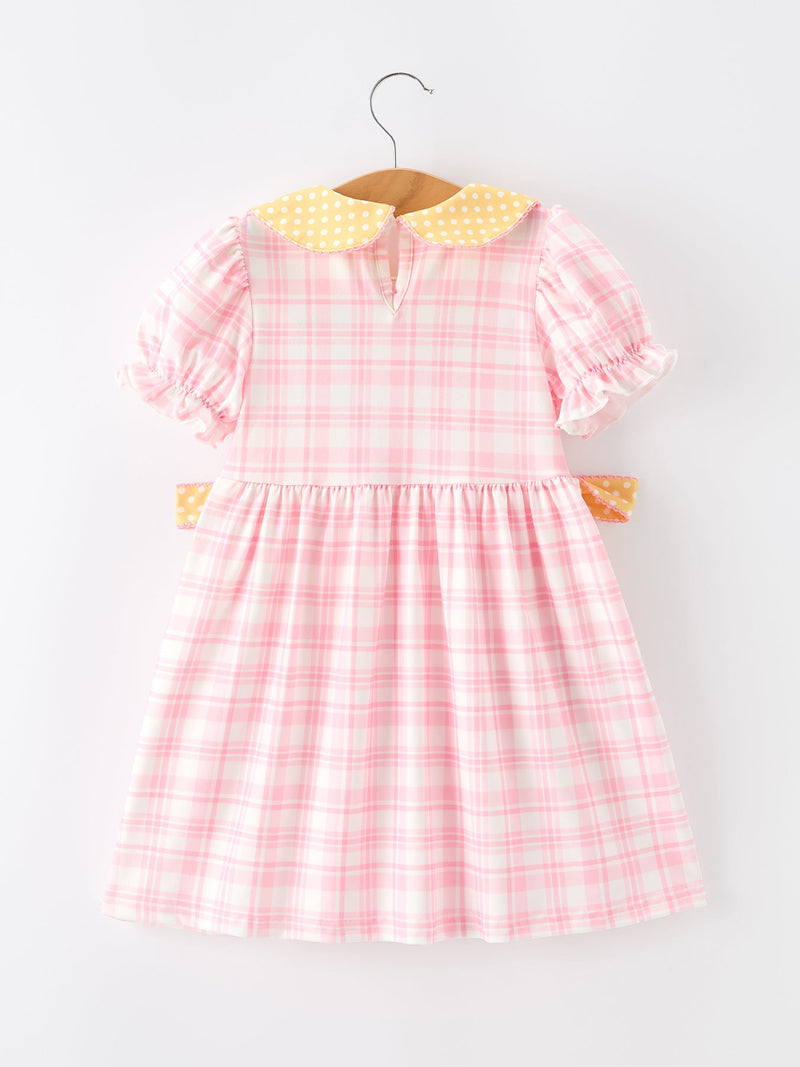 Girls Back To School Pencil Plaid Twirl Dress Bow Petals Collar - 7