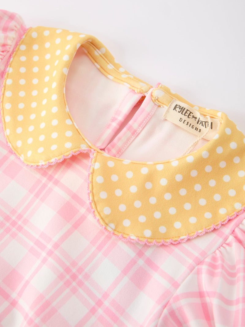 Girls Back To School Pencil Plaid Twirl Dress Bow Petals Collar - 8