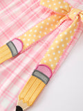 Girls Back To School Pencil Plaid Twirl Dress Bow Petals Collar - 9