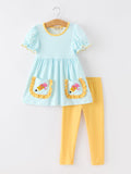 Girls Back To School Pencil Applique Top Leggings Set Pockets - 1