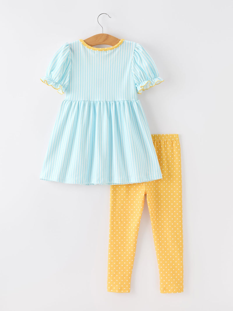 Girls Back To School Pencil Applique Top Leggings Set Pockets - 2