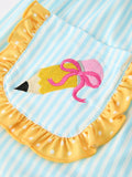 Girls Back To School Pencil Applique Top Leggings Set Pockets - 4