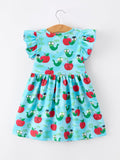 Girls Back To School Apple Worm Twirl Dress Ruffle Color Block - 2