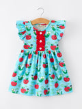 Girls Back To School Apple Worm Twirl Dress Ruffle Color Block - 1