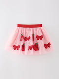 Back To School Apple Bow Girls Skirt Tulle Sequin Applique - 1