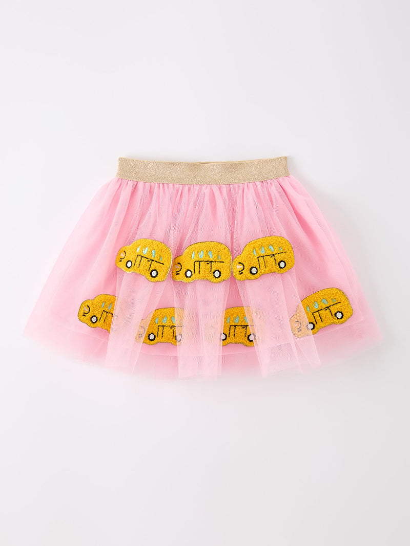Back To School School Bus Girls Skirt Tulle Applique Skirt - 1