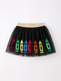 Back To School Crayon Girls Skirt Tulle Applique Skirt - 1