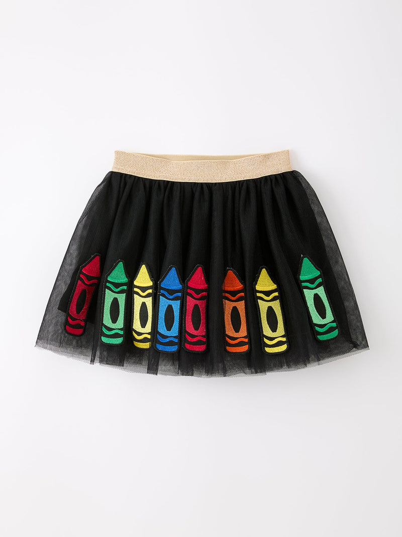 Back To School Crayon Girls Skirt Tulle Applique Skirt - 1