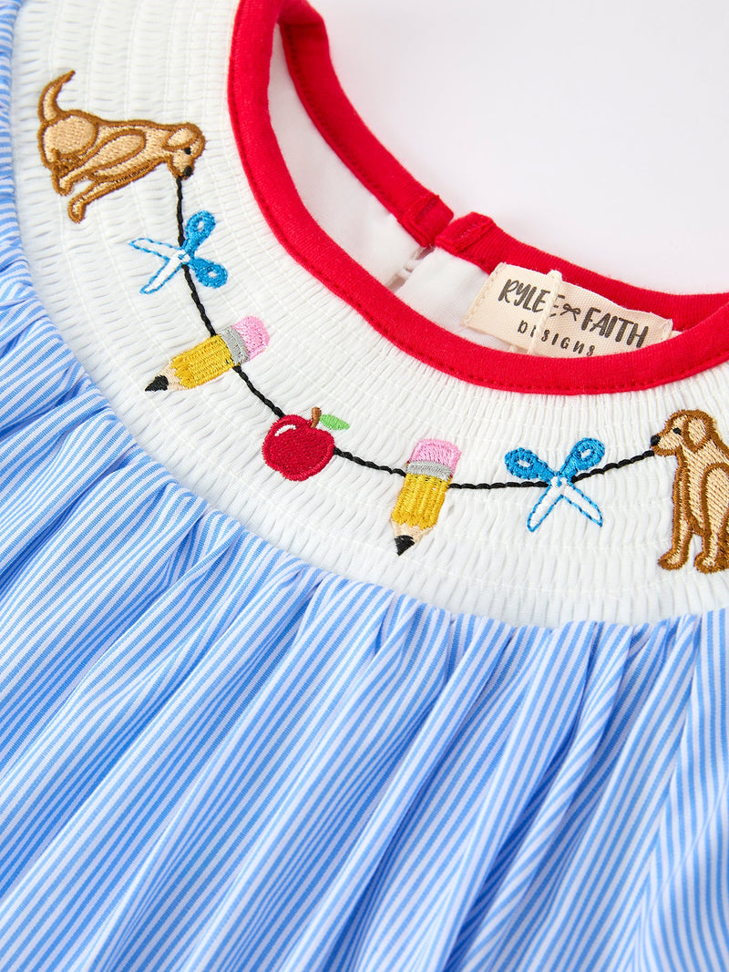 Back To School Apple Pencil Embroidery Dress - 3