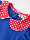 Girls Back To School Apple Polka Dot Petals Collar Bow Dress - 3