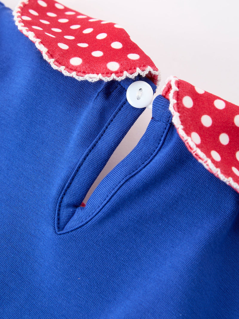 Girls Back To School Apple Polka Dot Petals Collar Bow Dress - 5