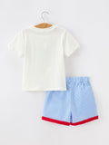 Back To School Apple Pencil Embroidery Boy Top Shorts Set - 2