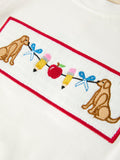 Back To School Apple Pencil Embroidery Boy Top Shorts Set - 3