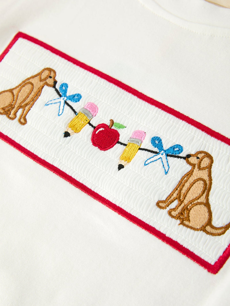 Back To School Apple Pencil Embroidery Boy Top Shorts Set - 3