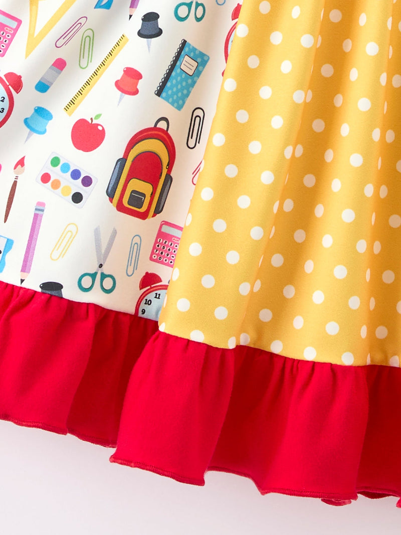 Girls Back To School Pencil Twirl Dress Ruffle Patchwork - 9