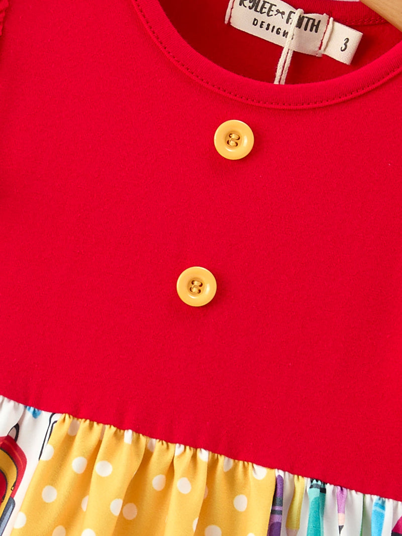 Girls Back To School Pencil Twirl Dress Ruffle Patchwork - 10