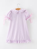 Pencil Applique Purple Girls Dress with Petals Collar & Ruffle Details - 2