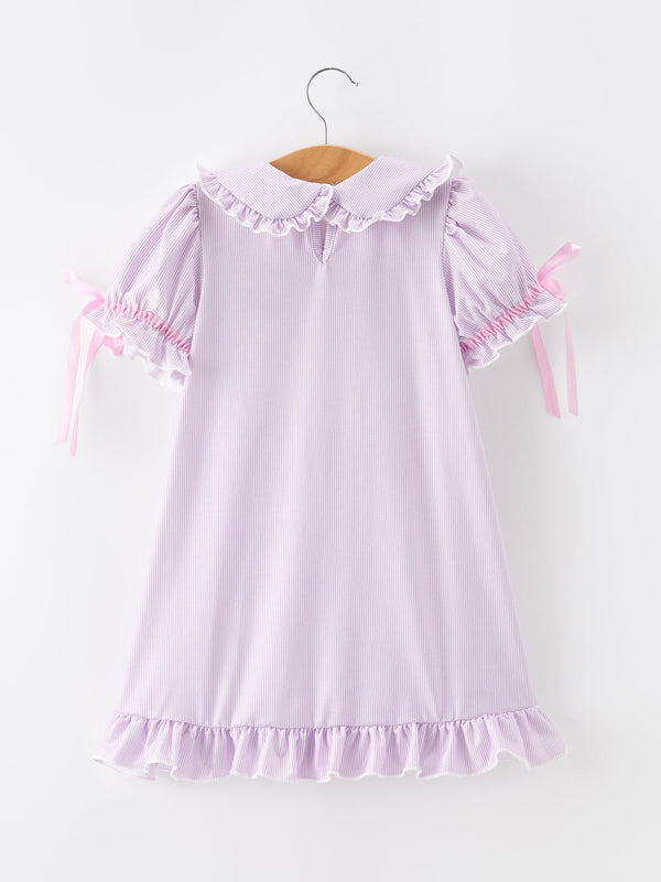 Pencil Applique Purple Girls Dress with Petals Collar & Ruffle Details