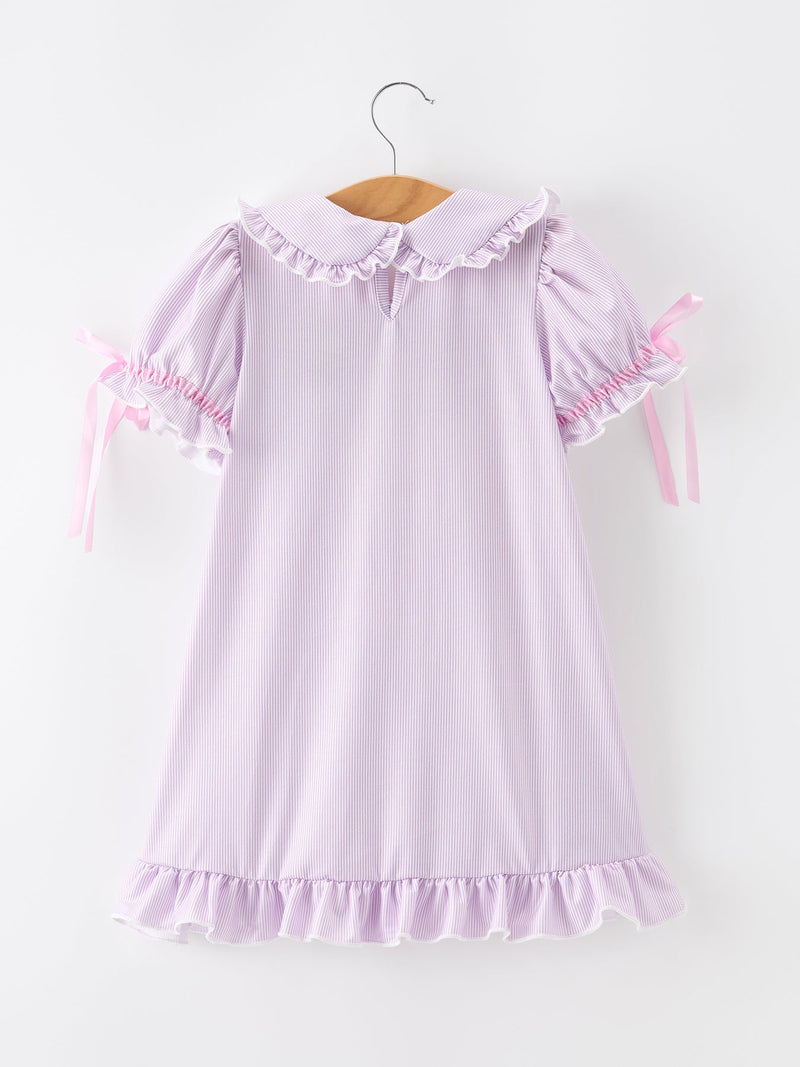 Pencil Applique Purple Girls Dress with Petals Collar & Ruffle Details - 2