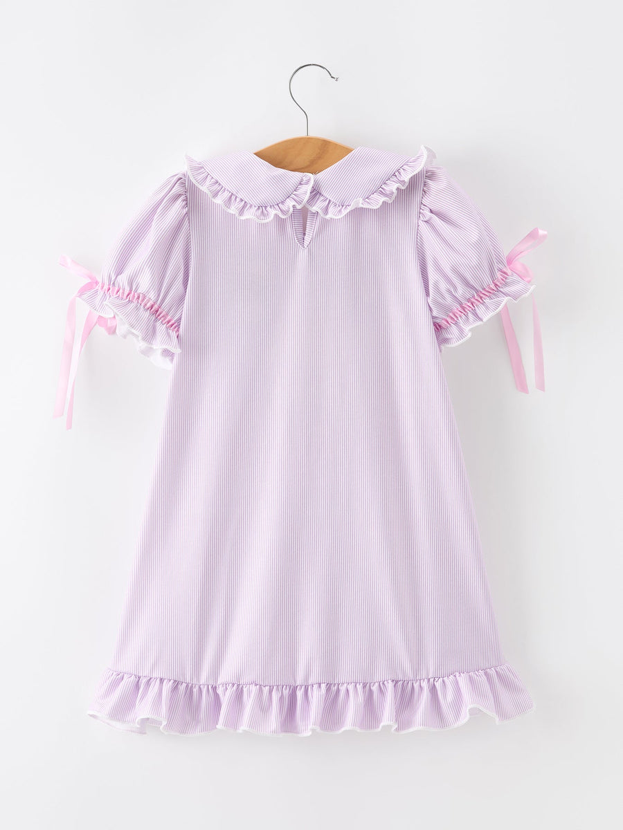 Pencil Applique Purple Girls Dress with Petals Collar & Ruffle Details