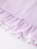 Pencil Applique Purple Girls Dress with Petals Collar & Ruffle Details - 4