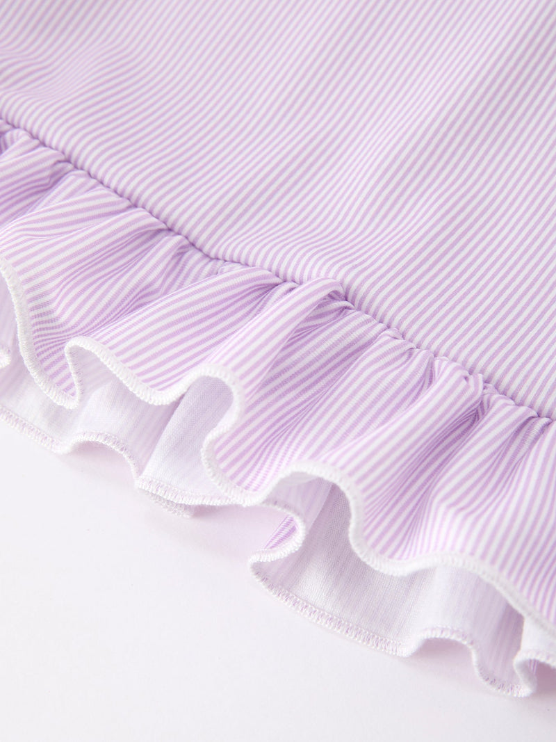 Pencil Applique Purple Girls Dress with Petals Collar & Ruffle Details - 4