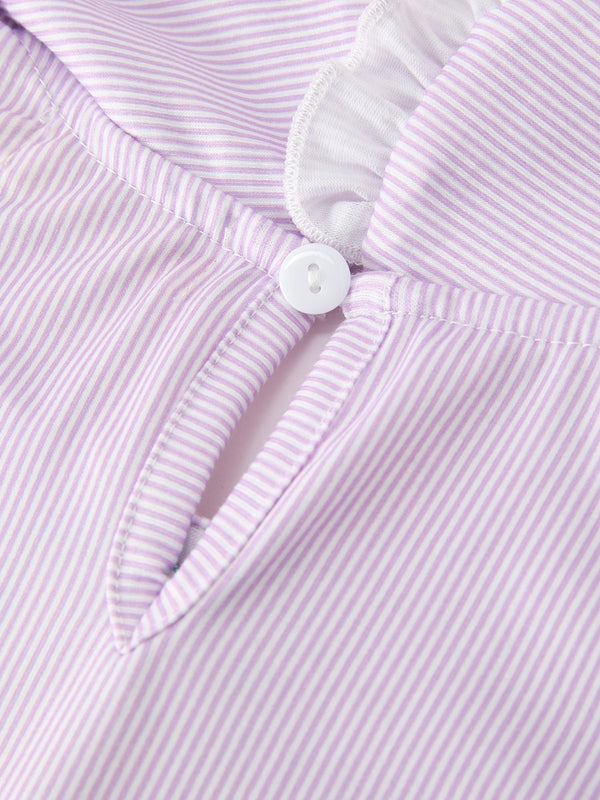Pencil Applique Purple Girls Dress with Petals Collar & Ruffle Details