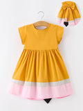 Back To School Pencil Girls Dress Color Block Bow Dress - 1