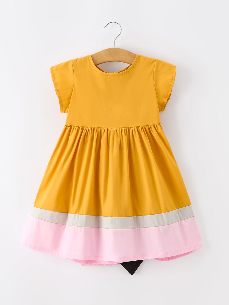 Back To School Pencil Girls Dress Color Block Bow Dress - 8
