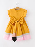 Back To School Pencil Girls Dress Color Block Bow Dress - 9