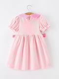 Girls Back To School Pink Plaid Petals Collar Pencil Applique Dress - 2