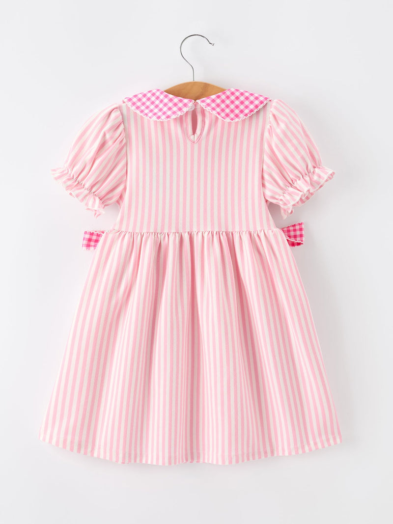 Girls Back To School Pink Plaid Petals Collar Pencil Applique Dress - 2