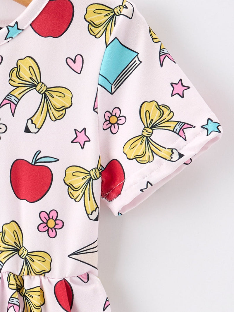 Girls Apple Bow Pocket Twirl Dress - 3