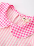 Girls Back To School Pink Plaid Petals Collar Pencil Applique Dress - 3