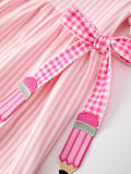 Girls Back To School Pink Plaid Petals Collar Pencil Applique Dress - 4