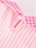 Girls Back To School Pink Plaid Petals Collar Pencil Applique Dress - 5