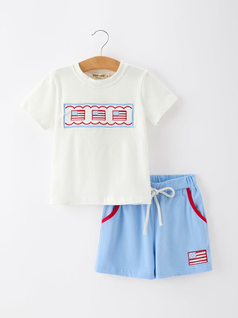 4th of July Flag Boys Short Sleeve Top Shorts Set - 1