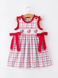 4th of July Plaid Flag Heart Girl Dress With Bow - 1