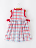 4th of July Plaid Flag Heart Girl Dress With Bow - 2