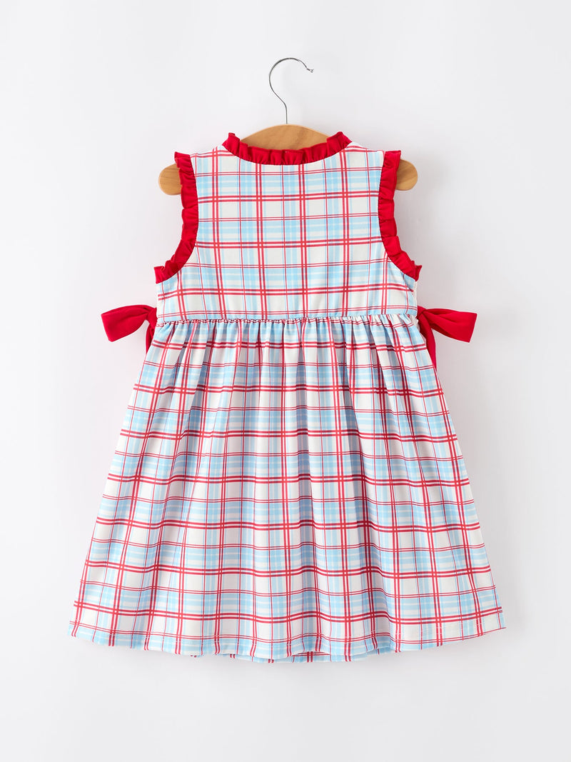 4th of July Plaid Flag Heart Girl Dress With Bow - 2