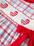 4th of July Plaid Flag Heart Girl Dress With Bow - 3