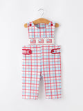 4th Of July Plaid Boys Romper Smocked Flag Button Strap - 1