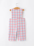 4th Of July Plaid Boys Romper Smocked Flag Button Strap - 2