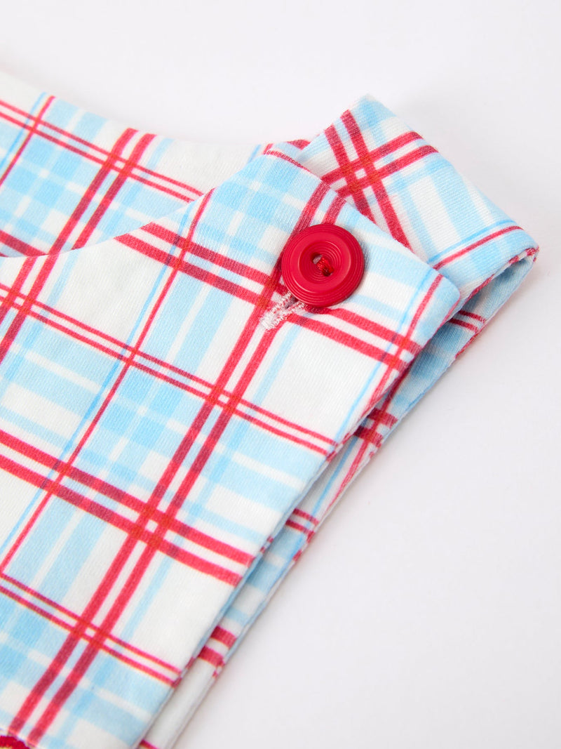 4th Of July Plaid Boys Romper Smocked Flag Button Strap - 3