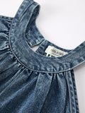 Girls Denim Ruffle Trim A-Line Dress - 16