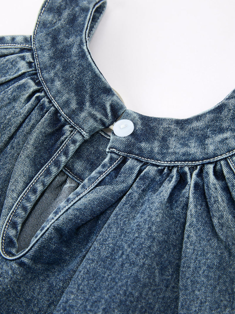Girls Denim Ruffle Trim A-Line Dress - 18